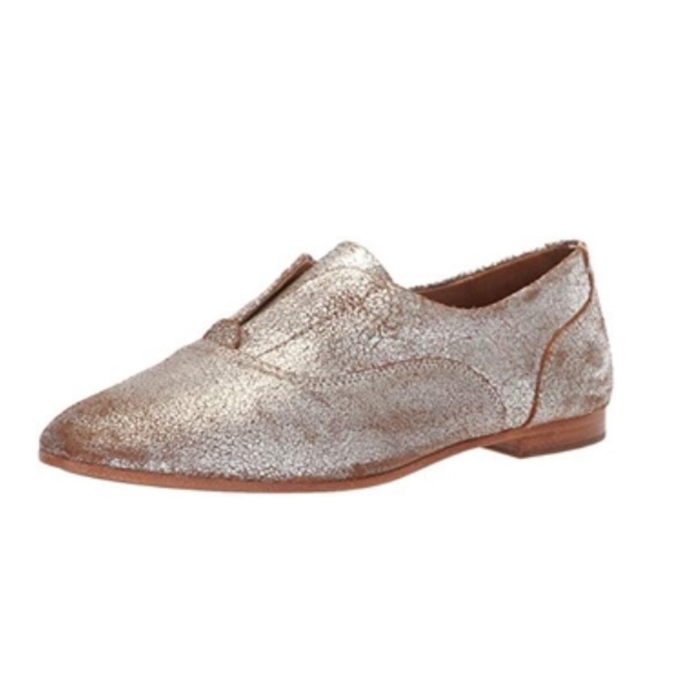 Frye Terri Slip on Oxford Gold Metallic Loafer New